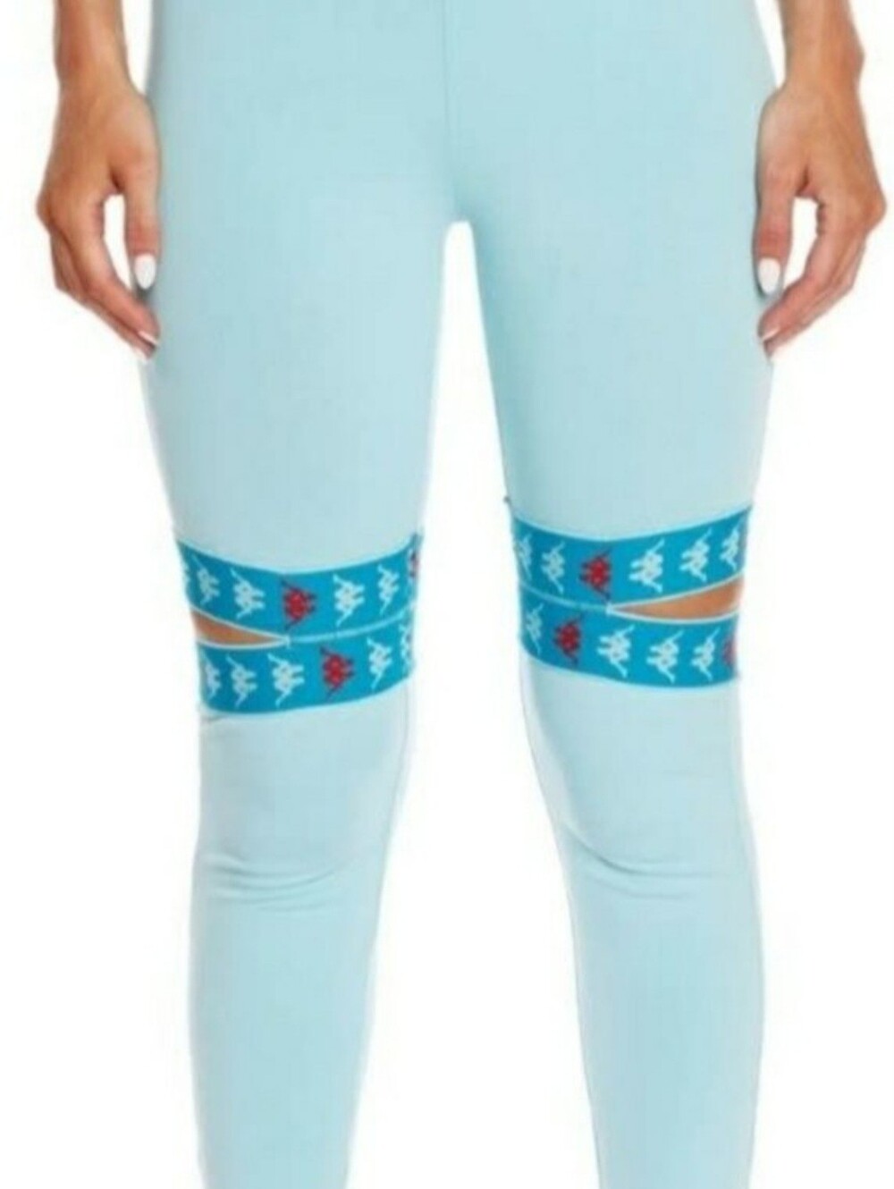Kappa Aqua Joggers with Teal Logo Tape and Red Accents